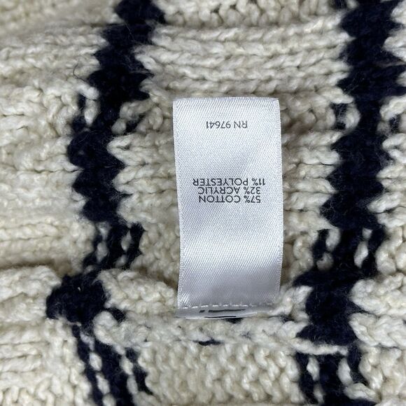 J Jill Sweater Womens Large Ivory Blue Stripe Cable Knit Nautical Crew Neck - Picture 8 of 9